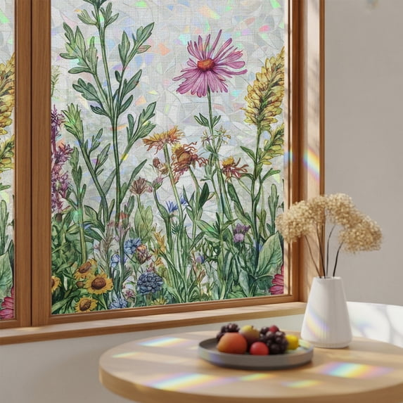 Spring Plating Pastoral Colorful Flower Leaves Window Privacy Film,Heat Control Sun ...