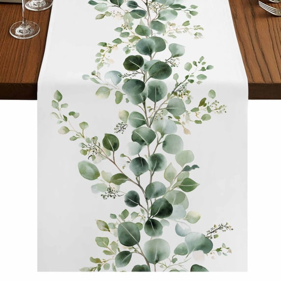 Pastoral Eucalyptus 90 Inch Table Runner, Countryside Leaves Simple Art Farmhouse Dresser Scarf Cotton & Linen Tablerunner for Dining/Kitchen Island/Holiday Party Décor 13" x 90"