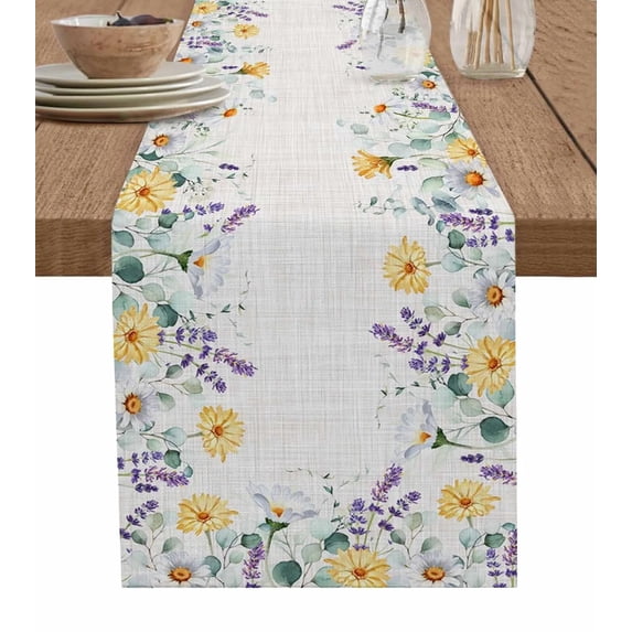 Pastoral Eucalyptus Lavender Flower Plant Table Runner Coffee Tablecloth Wedding Decor Modern Home Table Runners Table Mats