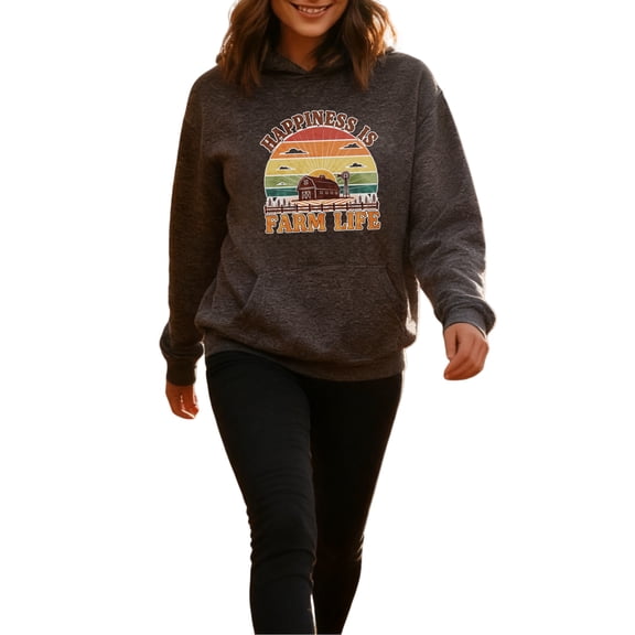Pastoral Farm Life Graphic Hoodie for Women and Men, Unisex Cozy Pullover Sweatshirt, Vintage Country Farmhouse Style Top, Casual Outfit Gift for Farmers and Ra