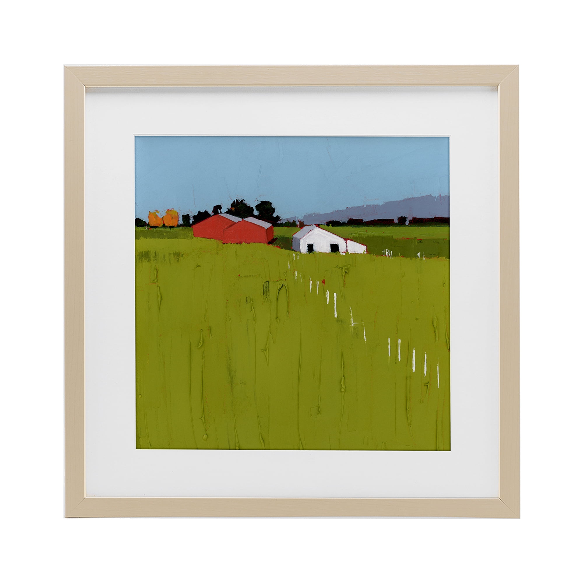 Pastoral Fence Line Birch Framed Print Under Glass, design by Ruth LaGue