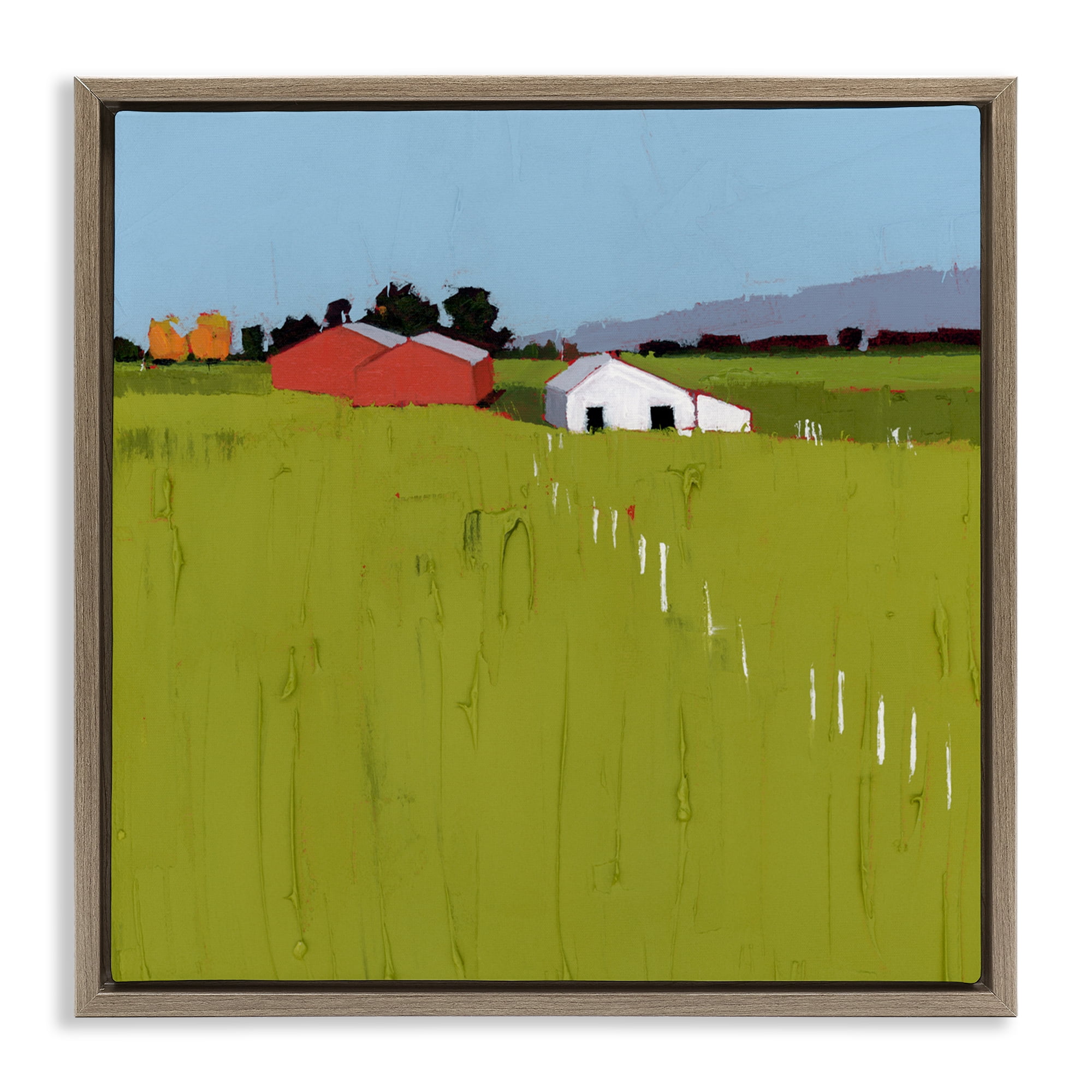 Pastoral Fence Line Brown Framed Floater Canvas Wall Art, design by Ruth LaGue