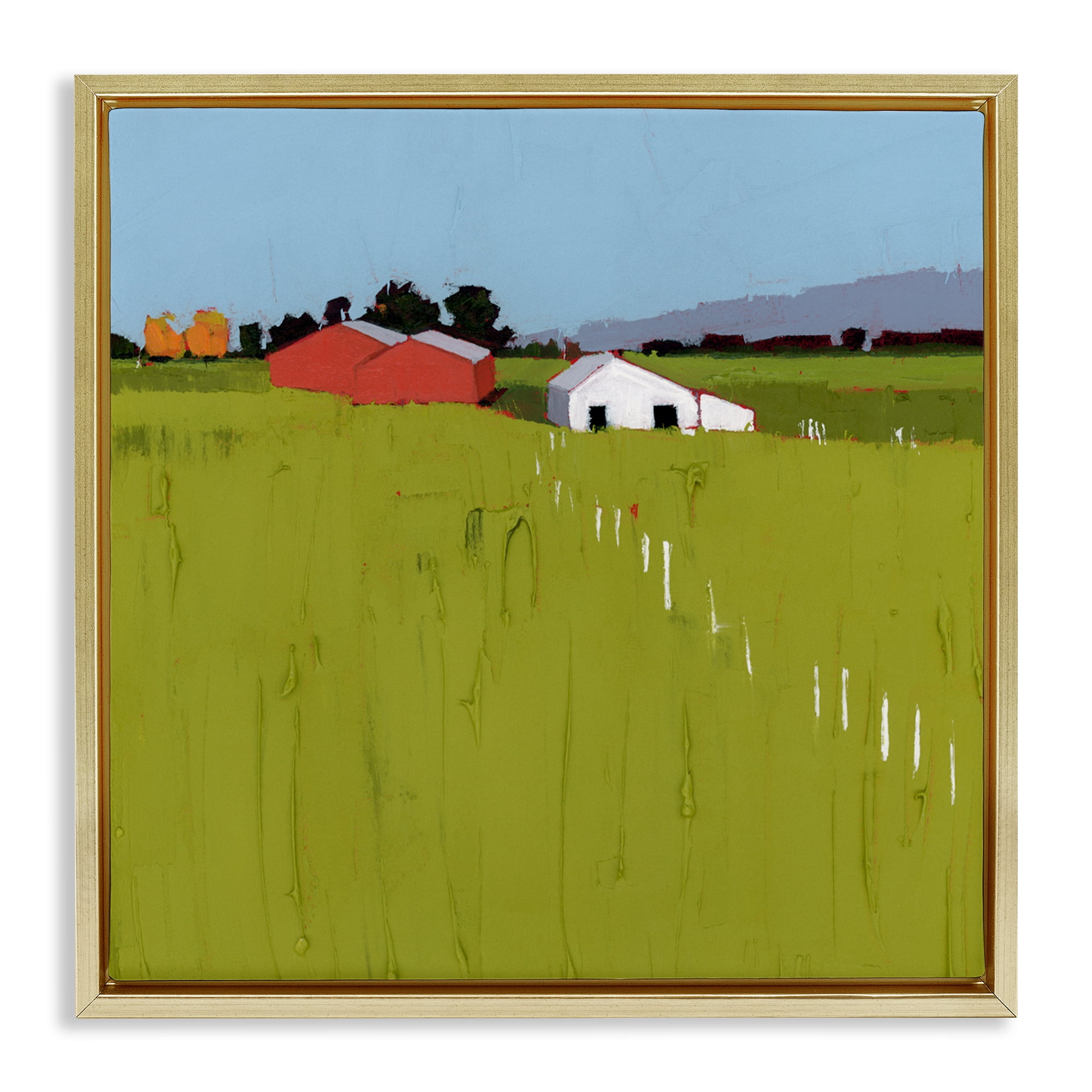 Pastoral Fence Line Gold Framed Floater Canvas Wall Art, design by Ruth LaGue
