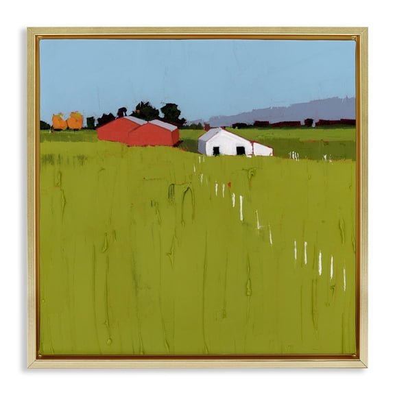 Pastoral Fence Line Gold Framed Floater Canvas Wall Art, design by Ruth LaGue