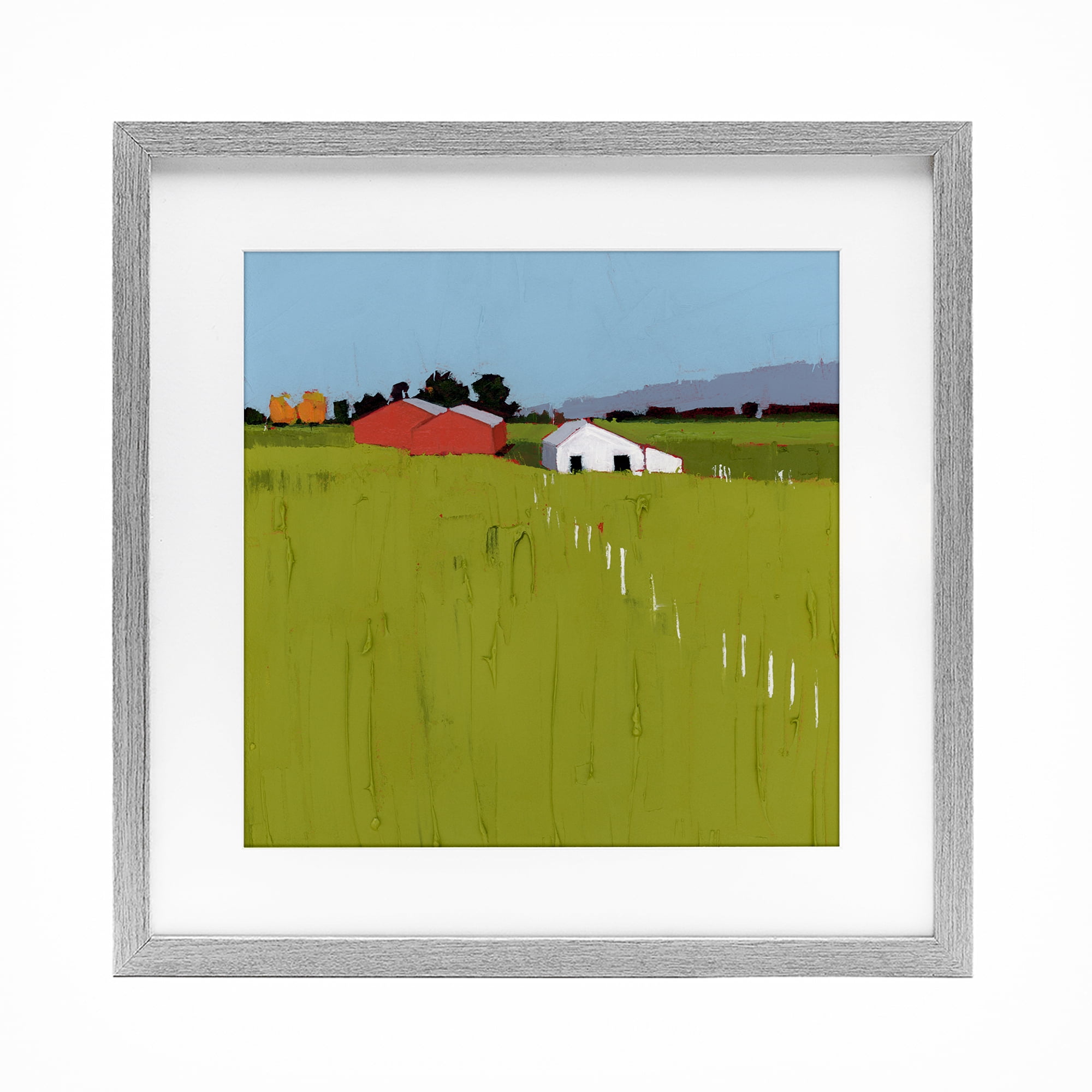 Pastoral Fence Line Gray Framed Print Under Glass, design by Ruth LaGue
