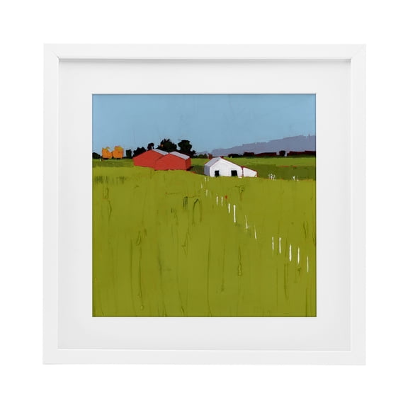 Pastoral Fence Line White Framed Print Under Glass, design by Ruth LaGue