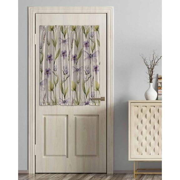 Pastoral Floral Blackout Curtains French Door Curtains for Door Window, Spring Dragonfly Abstract Plants Privacy Drapery for Patio/Sidelight Doors, 1 Panel with Tieback, 54 x 40 Inches
