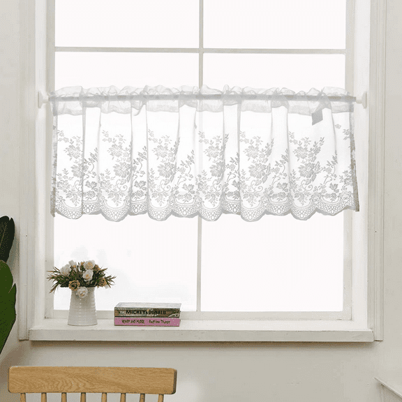 Pastoral Floral Lace Curtain Flower Leaves Window Valance Romantic Semi Sheer Cafe Bistro Curtain Elegant Living Room Bedroom Window Decor Beautiful Christmas Kitchen Curtain