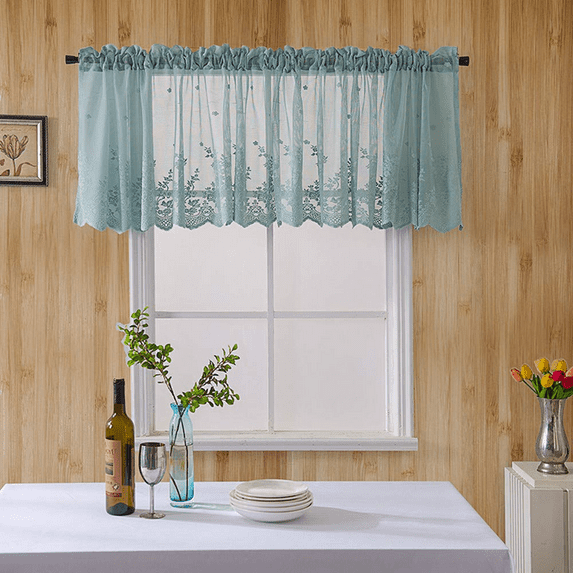 Pastoral Floral Lace Curtain Flower Leaves Window Valance Romantic Semi Sheer Cafe Bistro Curtain Elegant Living Room Bedroom Window Decor Beautiful Christmas Kitchen Curtain
