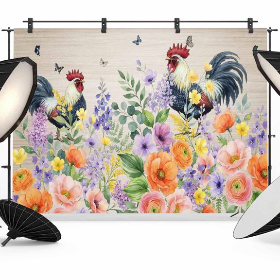 Pastoral Floral Photography Backdrop 7x5FT, Colored Wildflower Leaves Chicken Plant Wood Photo Backdrops, Background for Photography Studio Photo Studio Background, Back Drop for Photoshoot