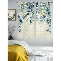 Pastoral Floral Plant Sheer Curtains 72 inches Long 2 Panels Set Sage Blue Eucalyptus Leaves Beige Tiers Sheers Rod Pocket Small Window Short Curtains for Kitchen Cafe, Each 52" W x 72" L