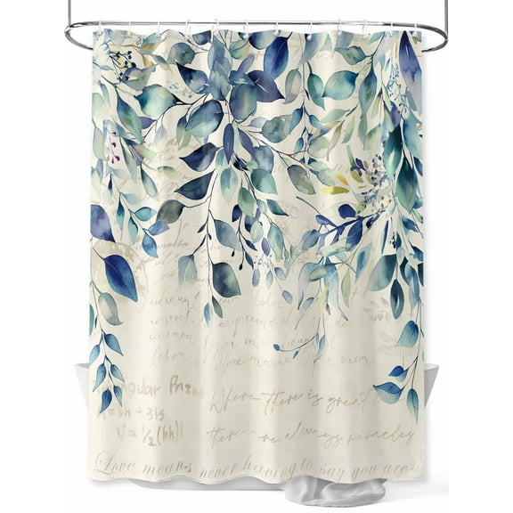 Pastoral Floral Plant Shower Curtain, Sage Blue Eucalyptus Leaves Beige Waterproof Shower Curtain Set with 12 Hooks Lightweight Washable Fabric Shower Curtains for Bathroom 36x72 Inches
