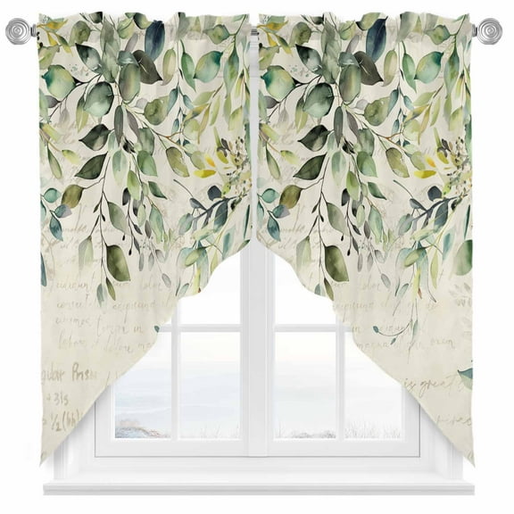 Pastoral Floral Plant Swag Valances for Windows 2 Pack Sage Green Eucalyptus Leaves Beige Swag Kitchen Curtains 36 Inches Long Rod Pocket Short Window Treatment for Kitchen Bathroom 28"x36"