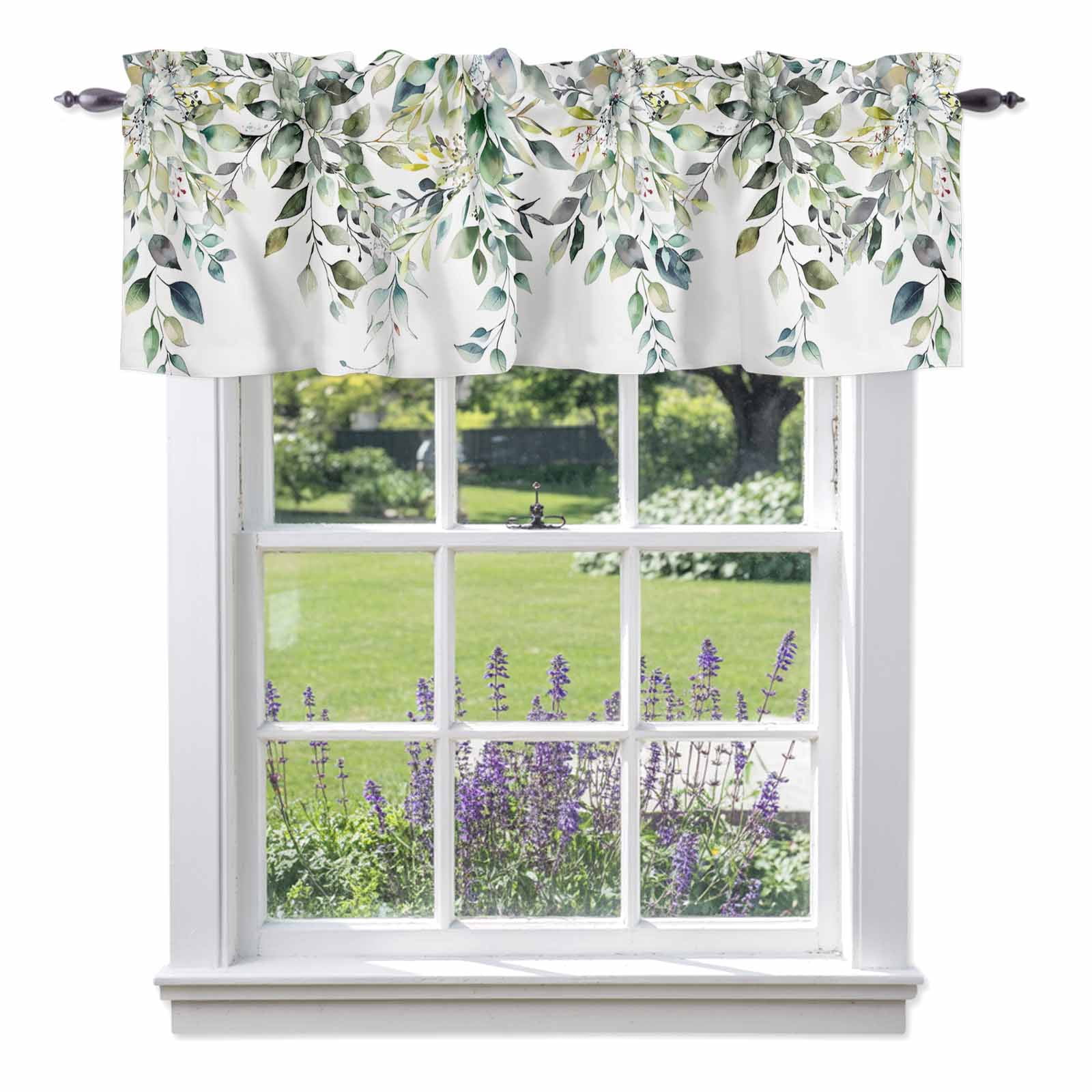 Pastoral Floral Plant Valance Curtain Sage Green Eucalyptus Leaves ...