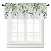 Pastoral Floral Plant Valances for Windows Sage Green Eucalyptus Leaves White Rod Pocket Curtain Valance Window Treatment Short Curtains for Kitchen Living Room, 54"x18"