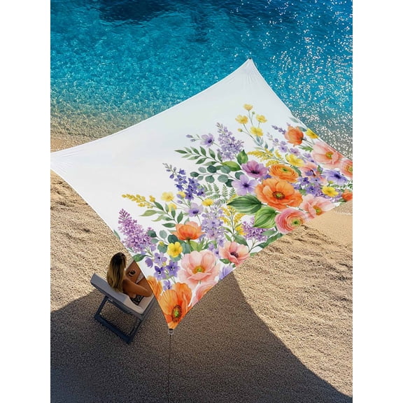 Pastoral Floral Sun Shade Sail 12' x 16', Colored Wildflower Leaves Lavender Plant Rustic Rectangle Outdoor Sunshade Canopy, Waterproof UV Block Patio Covers for Garden Yard Beach