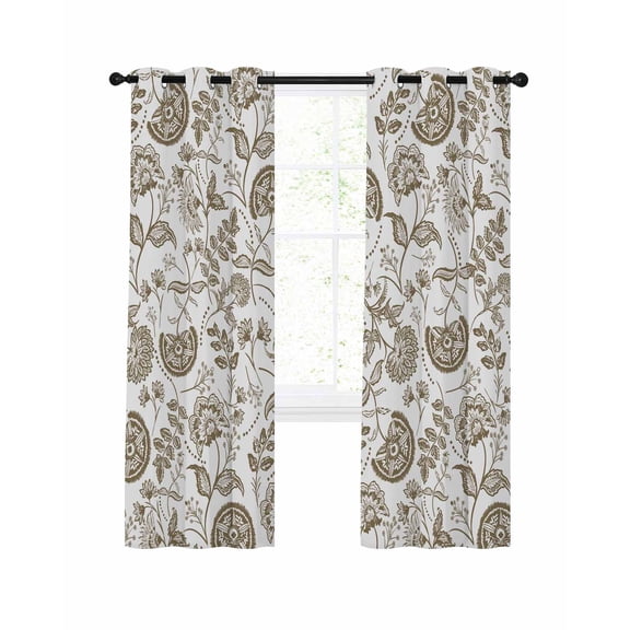 Pastoral Flower Blackout Curtains for Bedroom Living Room, Brown Flower Farm Vintage Linen Texture 84 In Long Thermal Insulated Room Darkening Drapes Grommet Window Treatments, 52 x 84 In