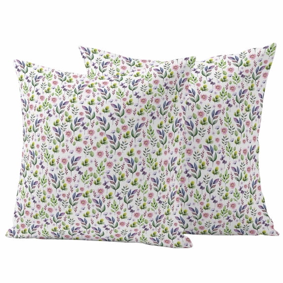 Pastoral Flower Pillow Covers 2 Pack Pink Flower Leaf Farmhouse Style Pillowcase Waterproof Outdoor Throw Pillow Cover for Patio Garden Square Cushion 20”x20”