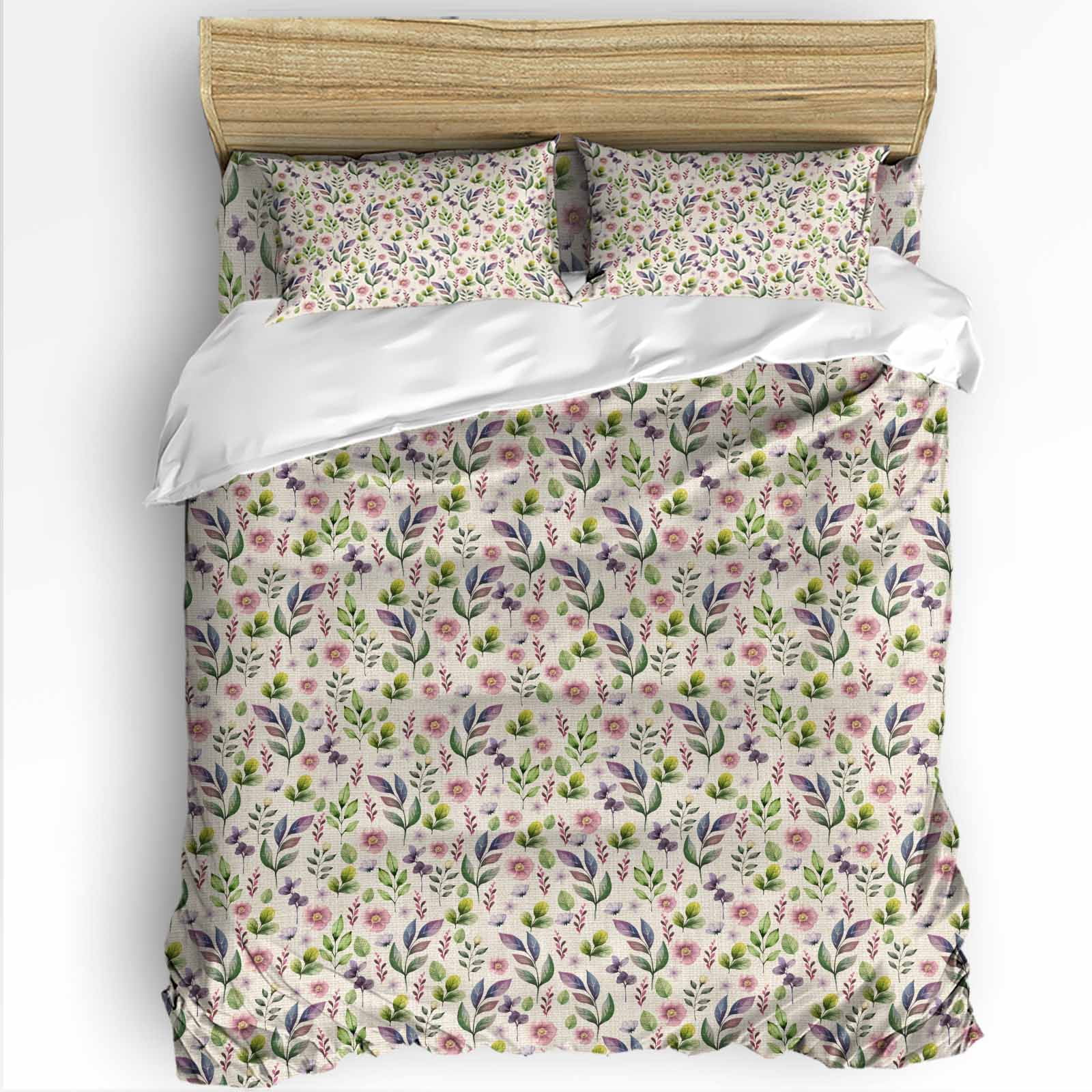Pastoral Flower Twin Size Comforter Set, Pink Flower Leaf Vintage Linen ...