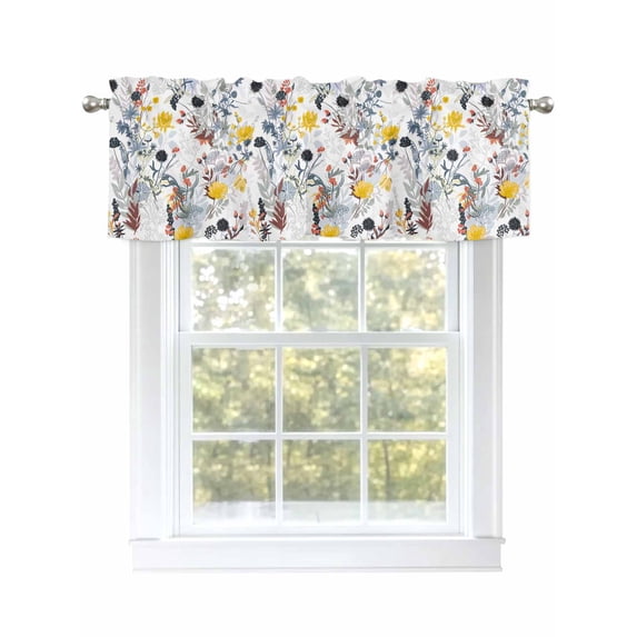 Pastoral Flower Valances for Windows Yellow Flower Leaves Farm Botanical Rod Pocket Curtains Valance Short Window Treatment Drapes for Living Room, Bedroom Bathroom 42" W x 18" L