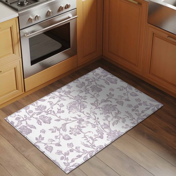 Pastoral Flowers 2x3 Rug for Entryway Front Door Kitchen Sink Area, Grey Purple Flower Farmhouse Plant Low Pile Washable Non Slip Rectangle Area Rug