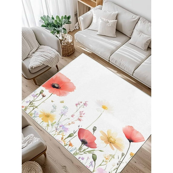 Pastoral Flowers Area Rug for Bedroom 3x5 Ft Colorful Floral Leaves Plants Watercolor Super Soft fuzzy Throw Rug Non-Slip Fluffy Plush Indoor Floor Carpet for Living Room Nursery Home Decor