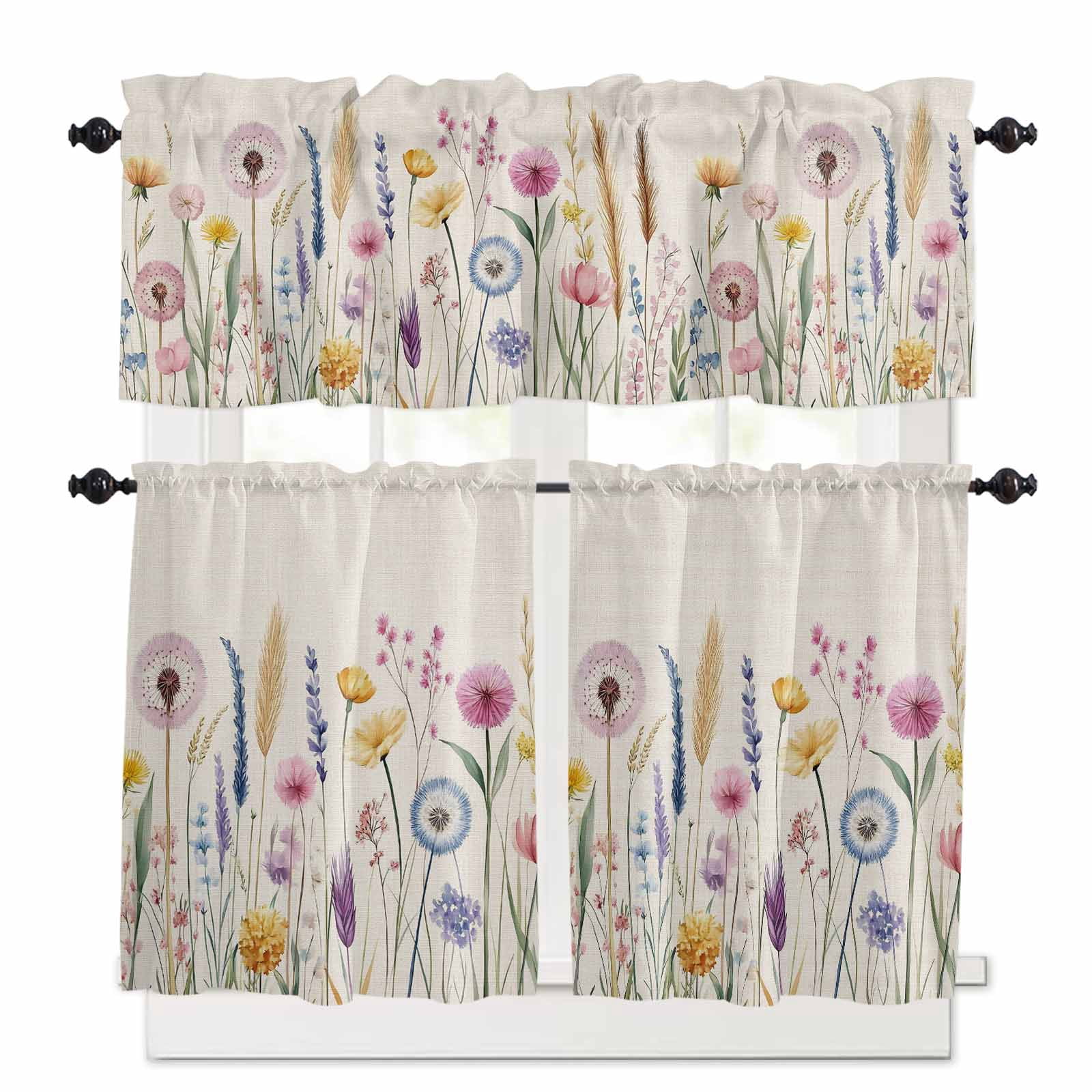 Pastoral Flowers Kitchen Curtains and Valances Set, Wildflowers Retro