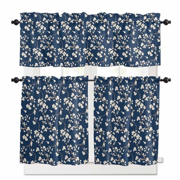 Pastoral Flowers Kitchen Curtains Valances and Tiers Set of 3, 24 Inch Length Tier Curtains and Valance Rod Pocket Valance Curtains Set for Kitchen Bathroom Small Windows