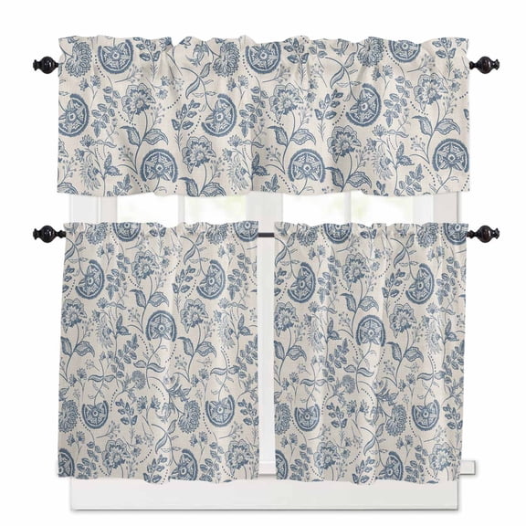 Pastoral Flowers Kitchen Curtains Valances and Tiers Set of 3, 36 Inch Length Tier Curtains and Valance Rod Pocket Valance Curtains Set for Kitchen Bathroom Small Windows