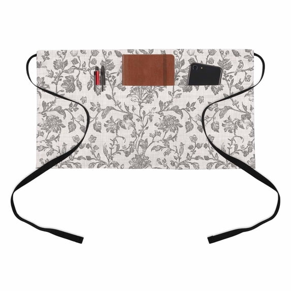 Pastoral Flowers Kitchen Restaurant Half Waist Apron, Dark Grey Flower ...