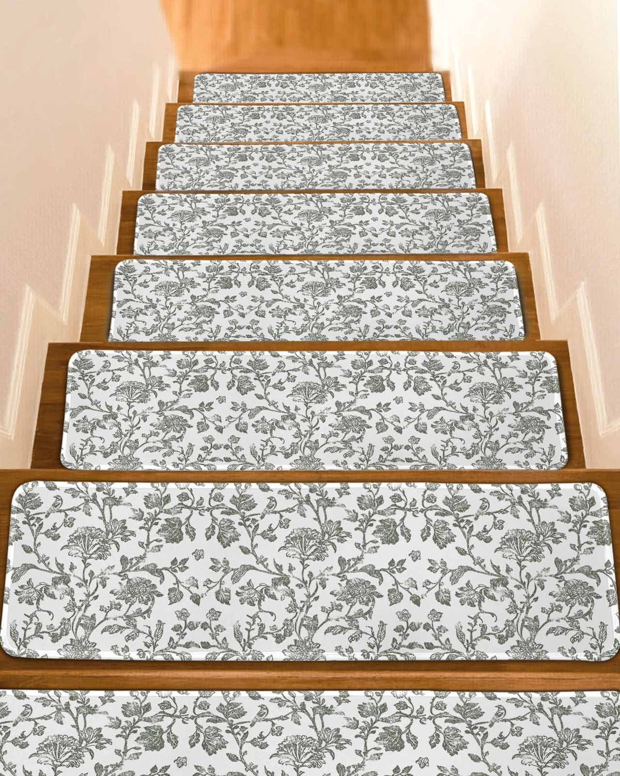 Pastoral Flowers Non-Slip Stair Treads for Wooden Steps, 10 Pack 8x30 ...