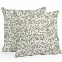 Pastoral Flowers Outdoor Pillow Covers Pack of 2 Green Flower Vintage Linen Texture Waterproof Throw Pillow Covers Decorative Cushion Cases for Patio Garden Tent Balcony Couch 18x18 inch