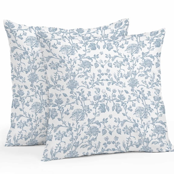 Pastoral Flowers Outdoor Pillow Covers Pack of 2 Vintage Light Blue Flower Farmhouse Plant Waterproof Throw Pillow Covers Decorative Cushion Cases for Patio Garden Tent Balcony Couch 20x20 inch