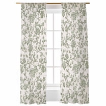 Pastoral Flowers Sheer Curtains 108 inches Long 2 Panels Set Green Flower Vintage Linen Texture Sheer Window Curtain Rod Pocket Voile Drapes for Living Room/Bedroom, Each 52" W x 108" L