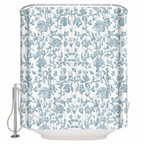 Pastoral Flowers Shower Curtain, 48" x 72", Vintage Light Blue Flower Farmhouse Plant Waterproof Bathroom Curtain Washable Shower Curtain Set with 12 Hooks