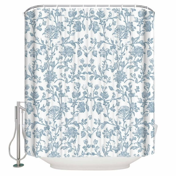 Pastoral Flowers Shower Curtain, 48" x 72", Vintage Light Blue Flower Farmhouse Plant Waterproof Bathroom Curtain Washable Shower Curtain Set with 12 Hooks