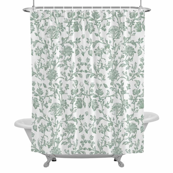 Pastoral Flowers Shower Curtain for Bathroom, Fruit Green Flower Farmhouse Plant Waterproof Cloth Fabric Bathroom Accessories Set with 12 Rust Proof Plastic Hooks, 72"x72"