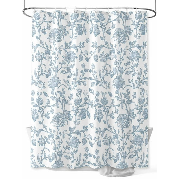 Pastoral Flowers Shower Curtain, Vintage Light Blue Flower Farmhouse Plant Waterproof Shower Curtain Set with 12 Hooks Lightweight Washable Fabric Shower Curtains for Bathroom 48x72 Inches