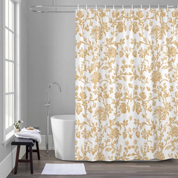 Pastoral Flowers Shower Curtain for Bathroom Decor, Vintage Ginger Flower Farmhouse Plant Waterproof Fabric Shower Curtain, 36"x72" Set with 12 Hooks