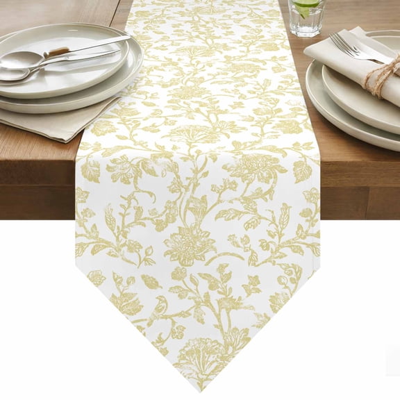 Pastoral Flowers Table Runner 48 Inches Long Vintage Yellow Flower Farmhouse Plant Table Runners for Dining Room Tabletop Dresser Scarf Home Party Banquet Wedding Holiday Decoration