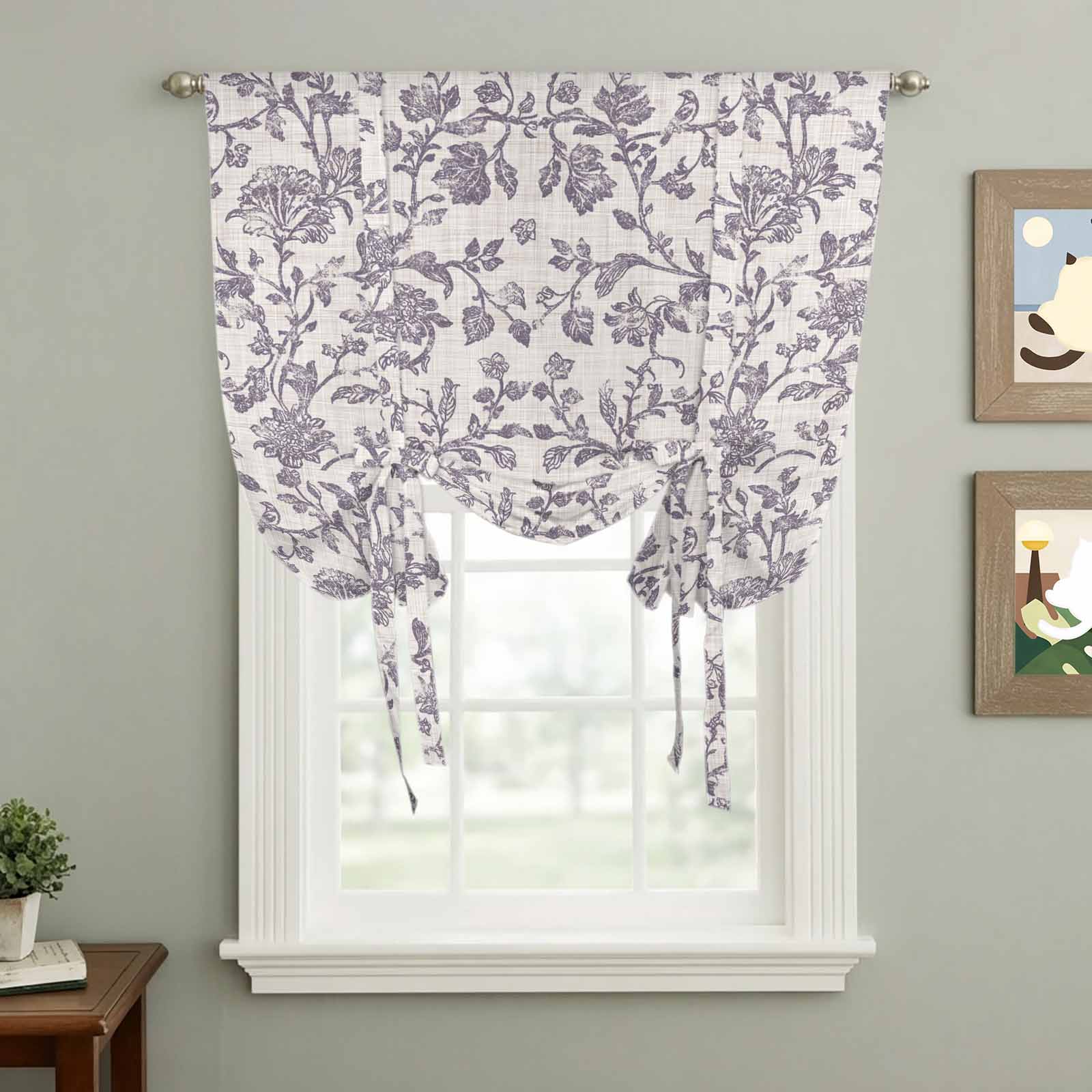 Pastoral Flowers Tie Up Curtain 45 Inches Long, Lavender Flower Farm ...