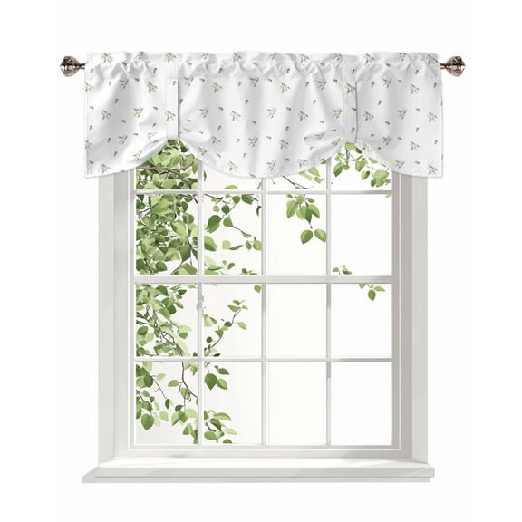 Pastoral Flowers Tie Up Valances Curtain, Adjustable Kitchen Leaf Blue Flower Farmhouse Style Valances for Windows Decor, Rod Pocket Short Curtains Set for Bedroom/Bathroom, 54"x18"