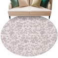thumbnail image 1 of Pastoral Flowers Washable Round Area Rug 8 ft, Grey Purple Flower Vintage Linen Texture , Soft Non Slip Rugs Stain Repellent Indoor Felt Carpet for Living Dining Room Bedroom Home Office, 1 of 9