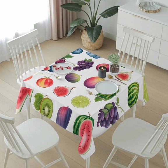 Pastoral Fruit Watermelon Grapes Table Cloth 54x54in, Waterproof Square Tablecloth Wipeable Tablecloths Farm Kiwifruit Lemon Table Covers for Dining Tables Party Indoor Outdoor