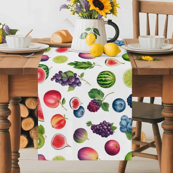 Pastoral Fruit Watermelon Grapes Table Runner 36 Inches Long, Farm Kiwifruit Lemon Table Runners Tabletop Scarf Kitchen Dining Tables Decoration for Home Party Indoor Outdoor