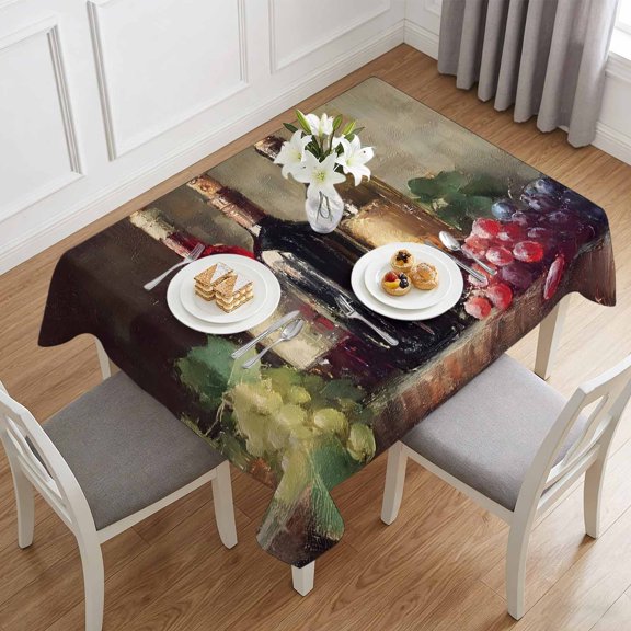 Pastoral Grape Leaves Wine Table Cloth 60x84in, Waterproof Rectangle Tablecloth Wipeable Tablecloths Retro Wood Board Table Covers for Dining Tables Party Indoor Outdoor
