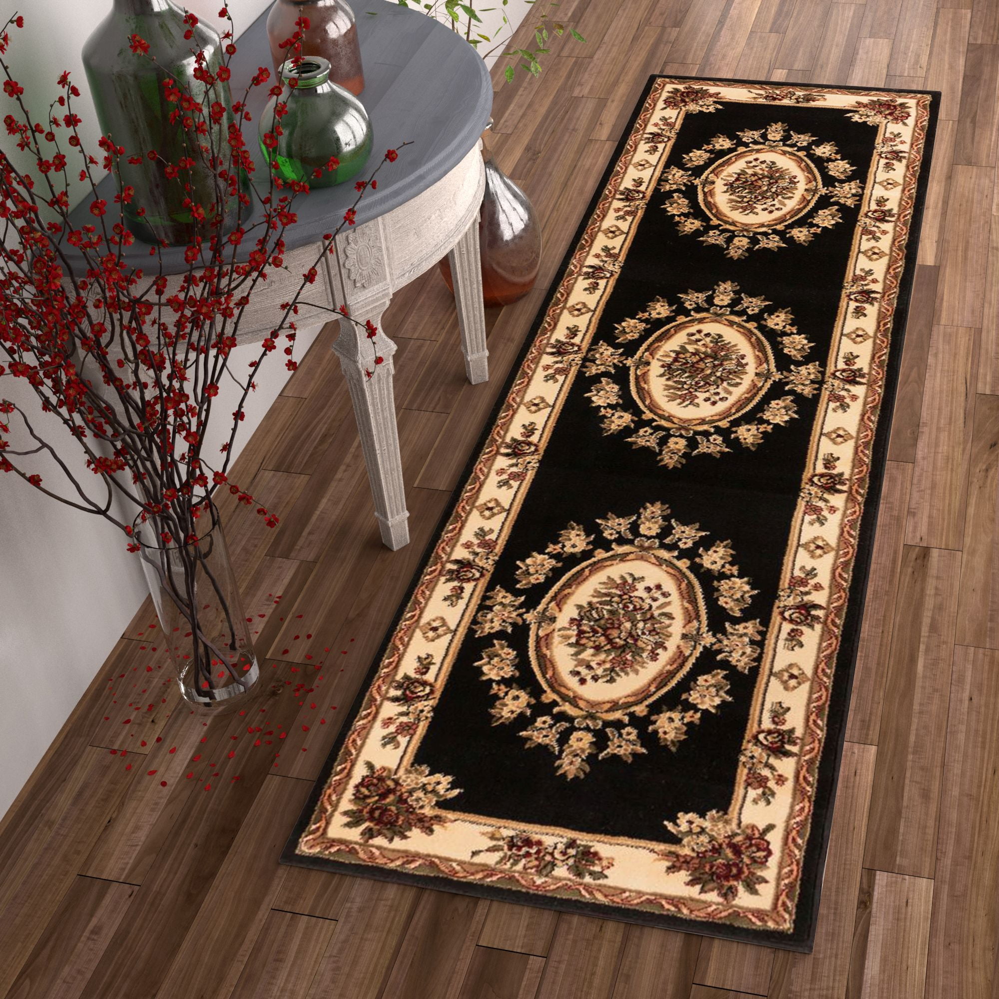 Pastoral Medallion Black French European Formal Traditional 3x12 (2'7 ...