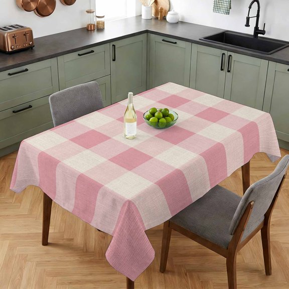 Pastoral Pink Gingham Check Table Cloth 52x70in, Waterproof Rectangle Tablecloth Wipeable Tablecloths Vintage Linen Texture Table Covers for Dining Tables Party Indoor Outdoor