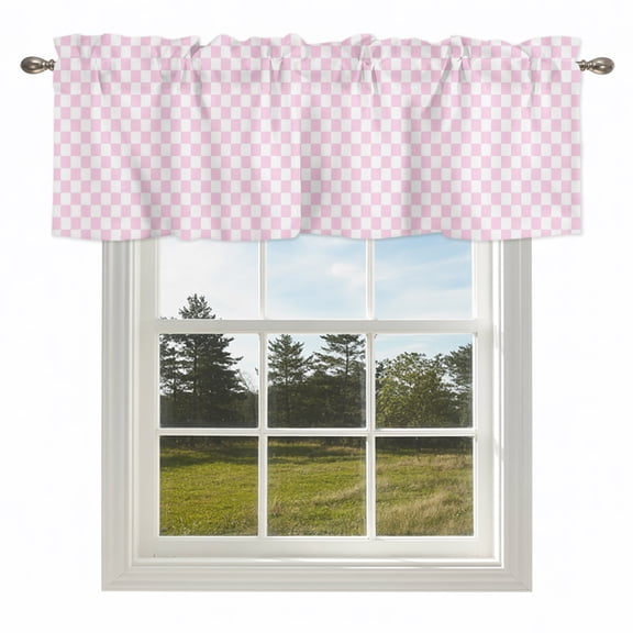 Pastoral Pink White Buffalo Check Valances for Windows Modern Geometric Plaid Rod Pocket Curtain Valance Window Treatment Short Curtains for Kitchen Living Room,42x12in
