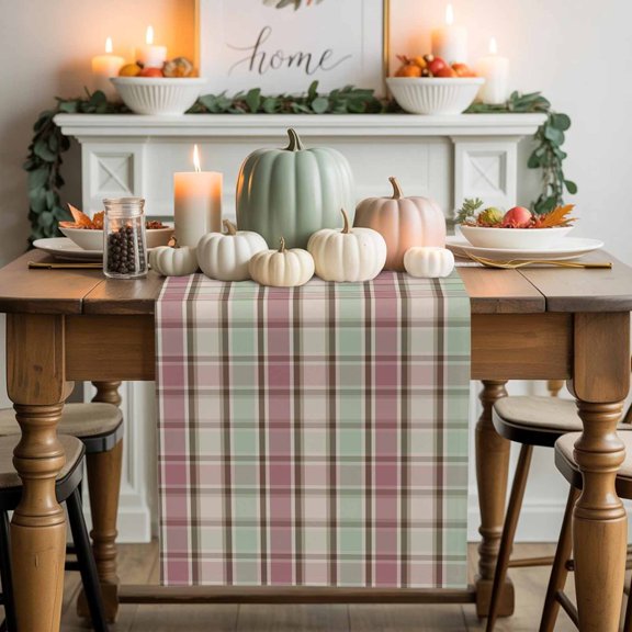 Pastoral Plaid Cotton Linen Table Runner, Washable Table Runners for Kitchen, Dining Room, Holiday, Home Party Table Decor, 13x72 Inches